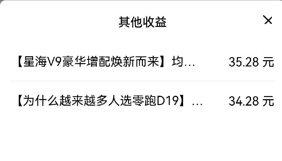 昨天收到了两个征文奖励，分别是：【星海V9豪华增配焕新而来】均分奖35.28