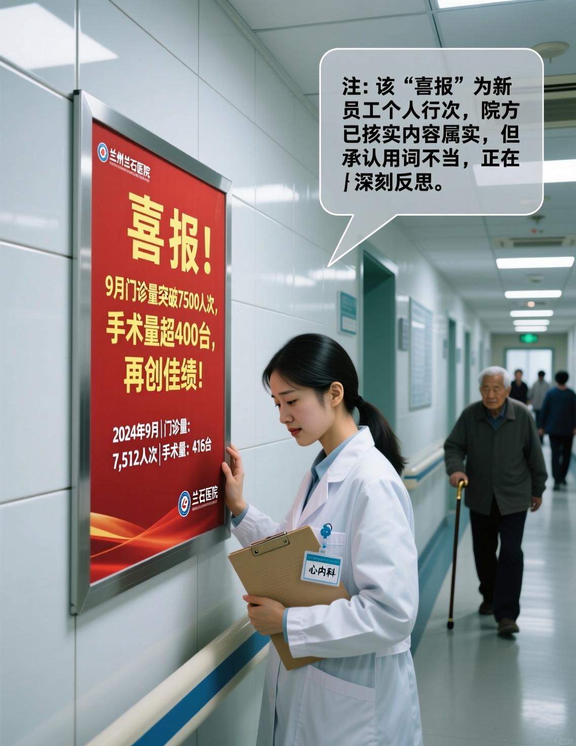 兰州兰石医院的一份“喜报”近日上了热搜📈。内容显示，该院庆祝9月门诊量超750