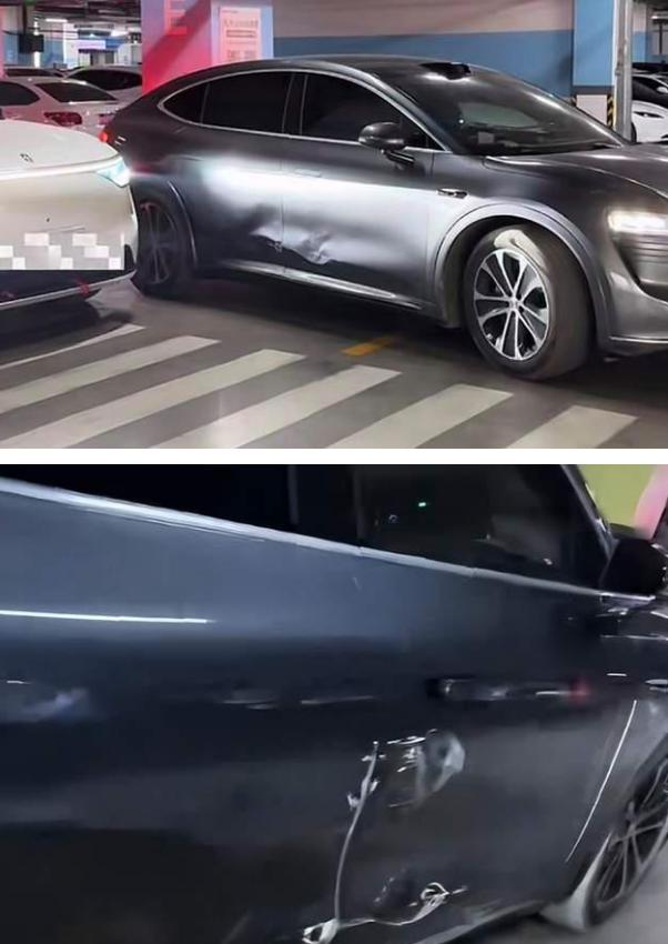 11月22日晚上8点多，山东临沂上海路万达广场停车场内发生一起特殊交通事故，两辆