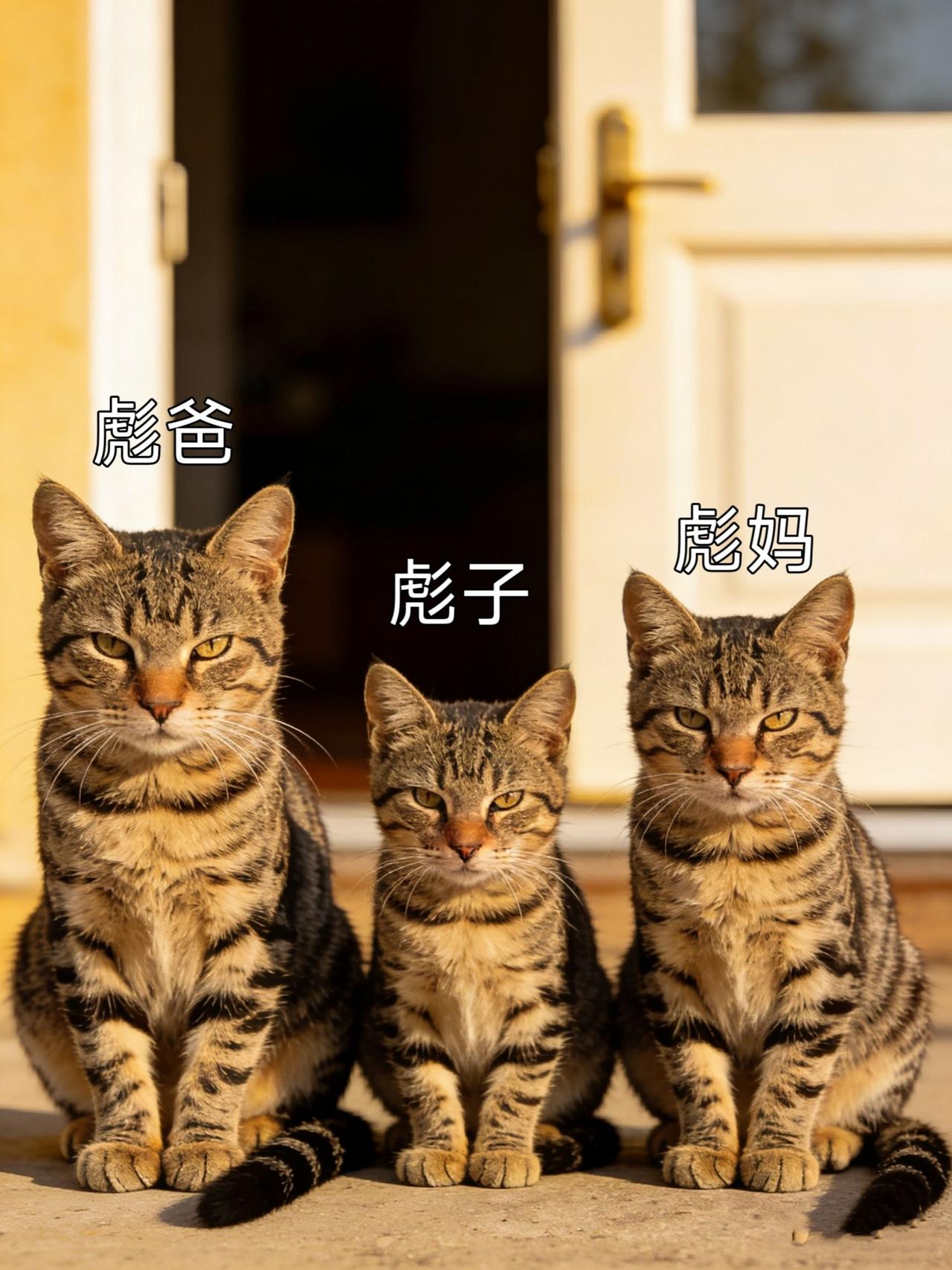 奶奶养的狸花猫，明明是一家三口，可是看起来却长得一模一样。好像狸花猫除了脸尖点