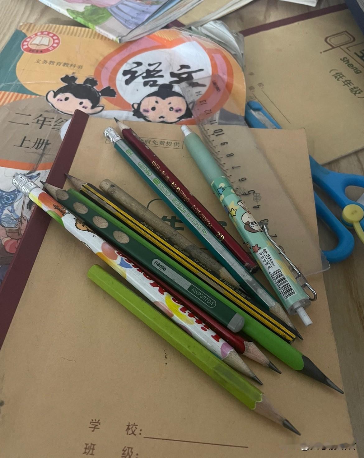 儿子今天又捡了一大把铅笔回家。自从我跟儿子说，家里没有钱买铅笔了，儿子就开启了捡