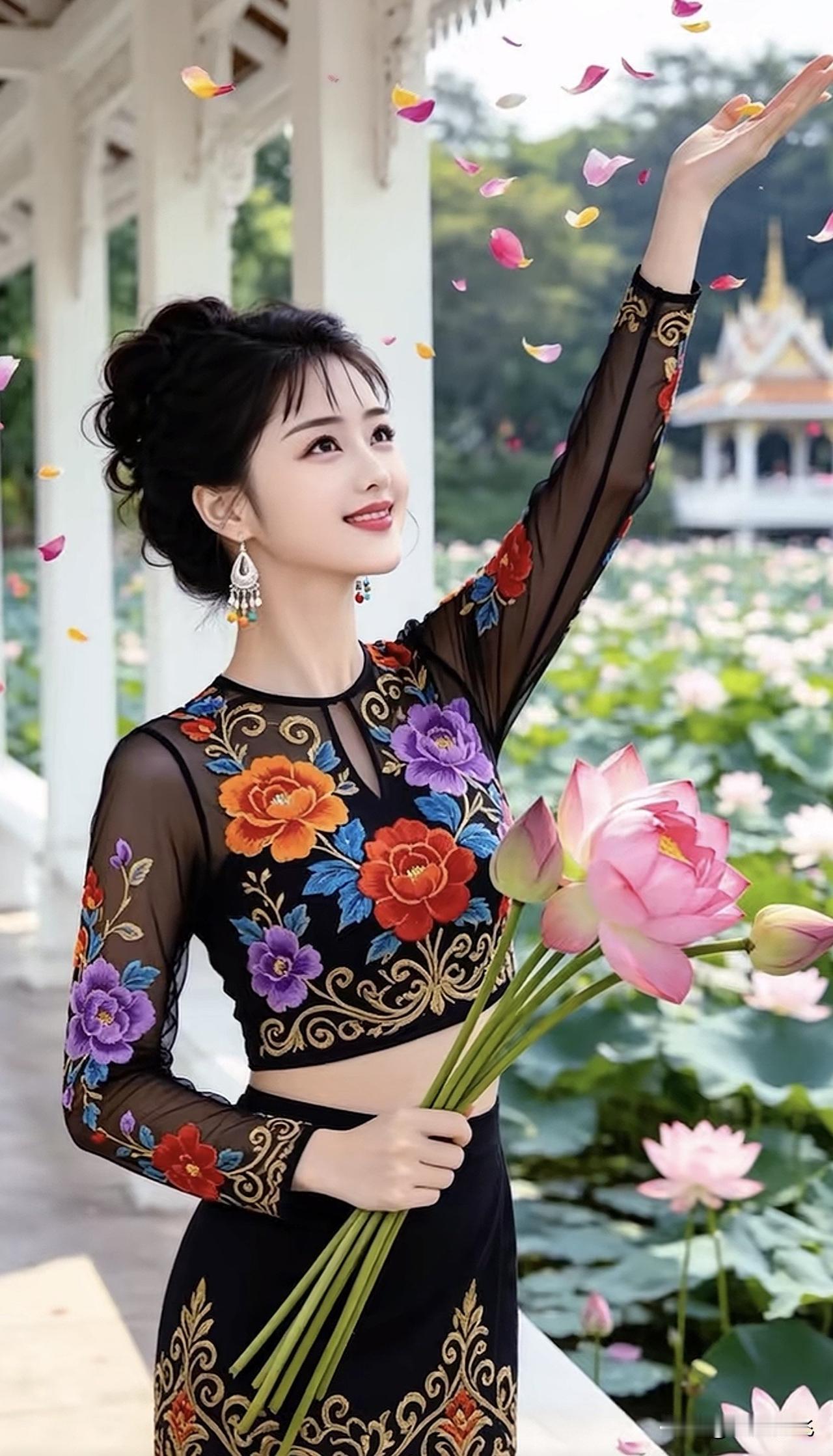 莲花池畔，美人如画。莲花池畔打卡西站莲花池公园莲花池自然风光西站莲花池公园