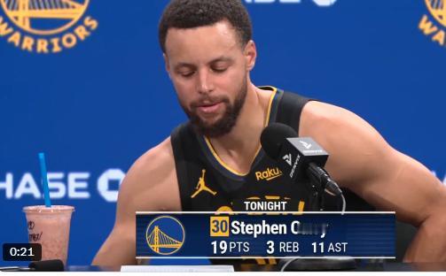 库里谈到自去年交易后，第一次跟安德鲁-维金斯的球队交手，库里在赛后面带愁容，似乎