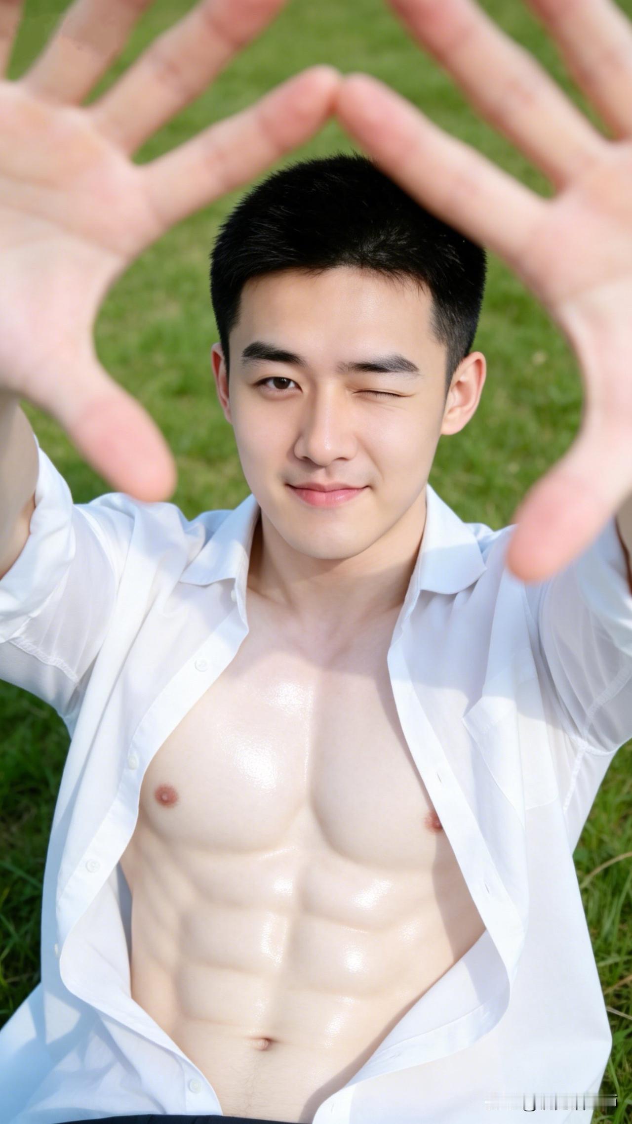 太阳请赐我力量薄肌男孩帅哥男人腹肌