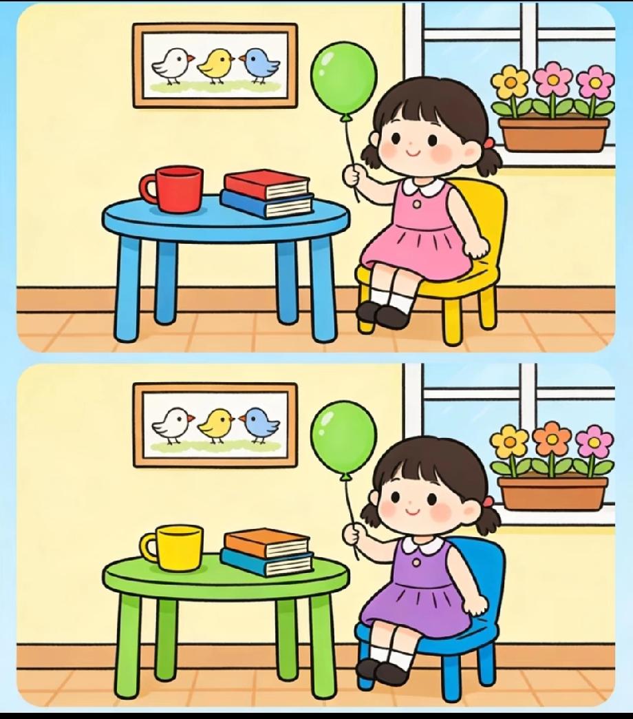  这组“找不同”图里藏了5处差异，能全找对的绝对是细节控！