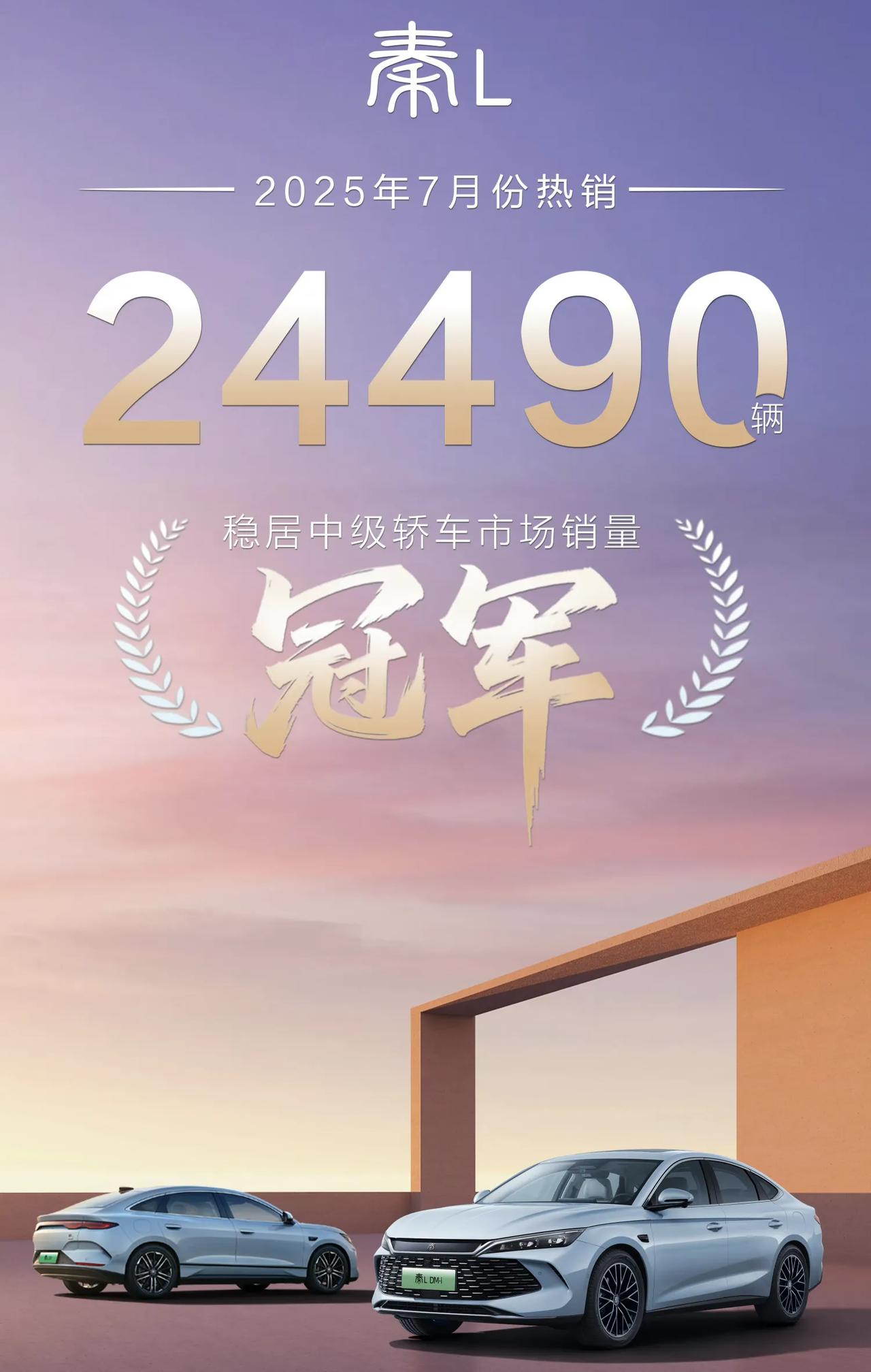 比亚迪秦L的销量依旧坚挺，7月份销量24490辆，在中级轿车市场依旧是稳稳的王者