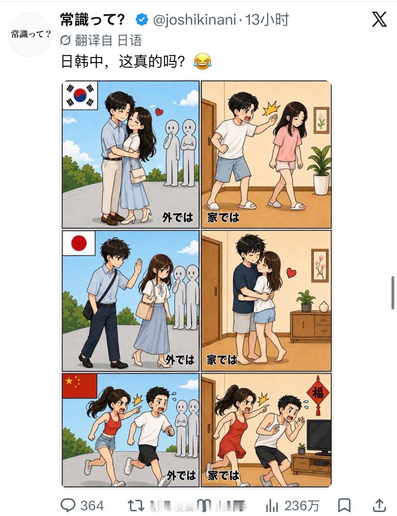 X热议：中日韩情侣相处方式。。。日本网友家里摆满中国东西海外新鲜事热点现场