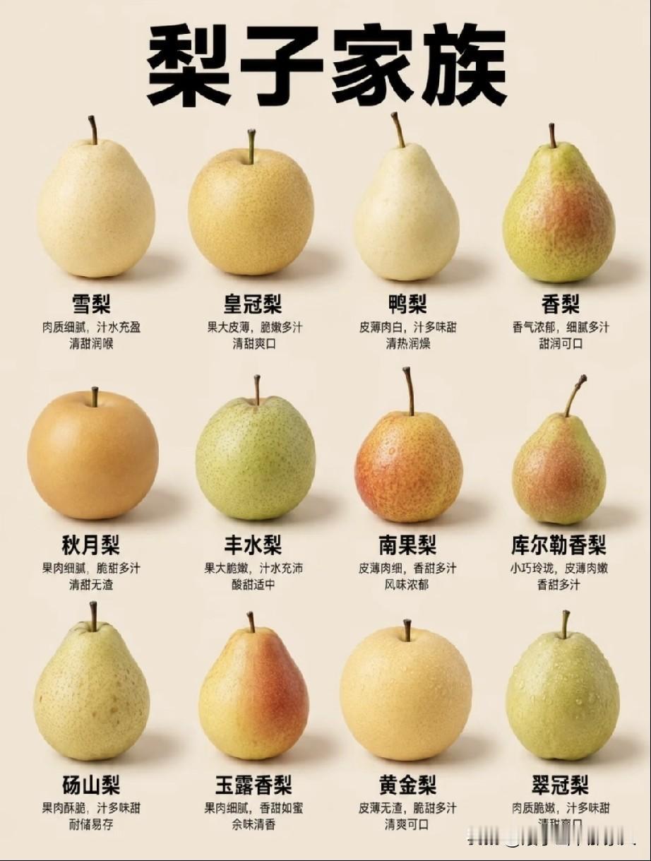 这张图介绍了12种不同梨子。