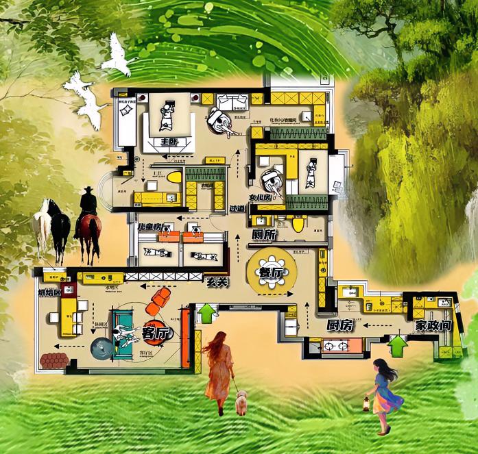 这玩意儿，户型很霸气，一般人解不开168㎡，亲子宅的白月光，福气来自会搭配！