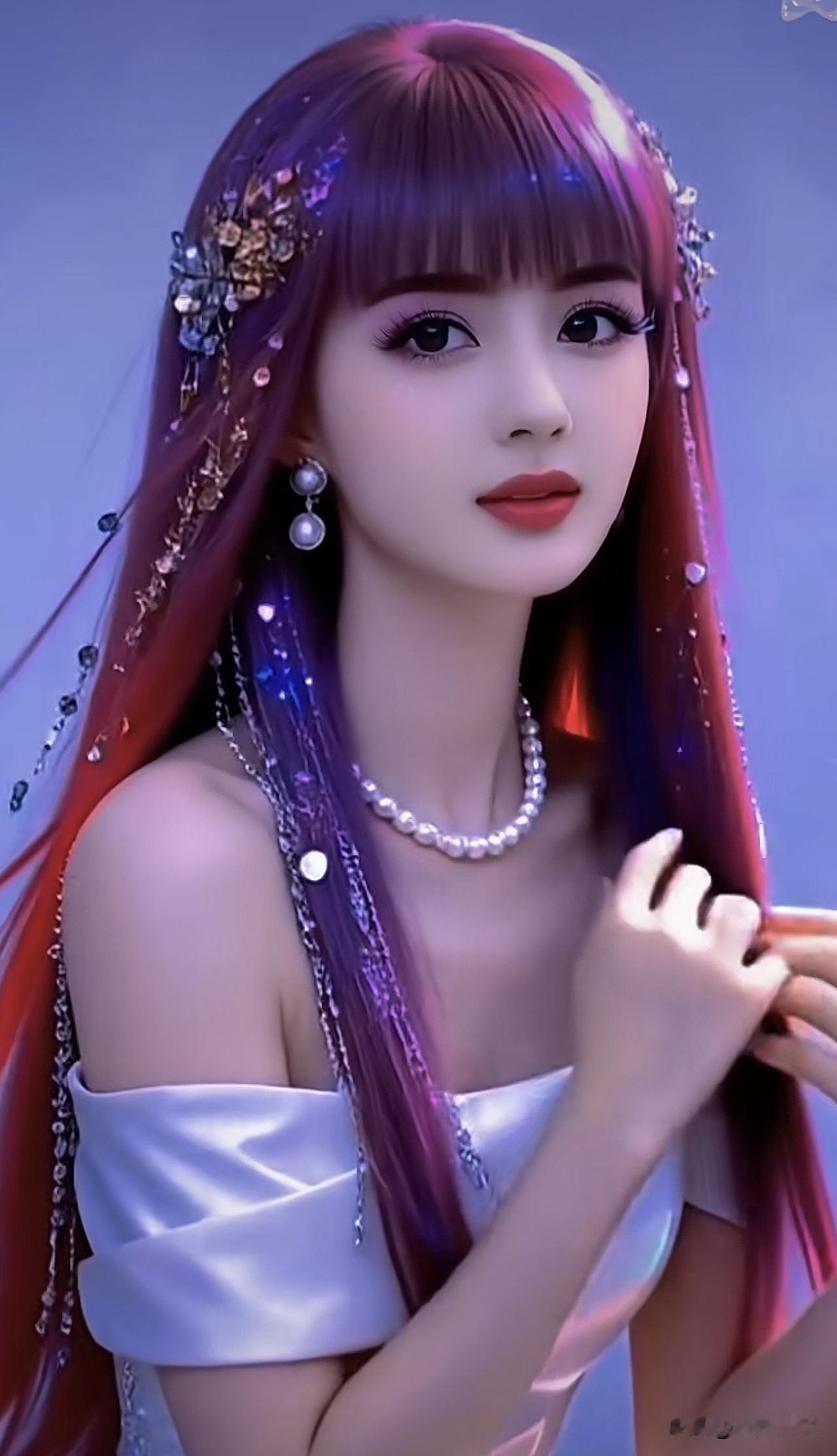 梦幻古风少女，粉紫长发，华丽珠宝，唯美动人紫色梦幻少女粉黑发少女梦幻古装少女