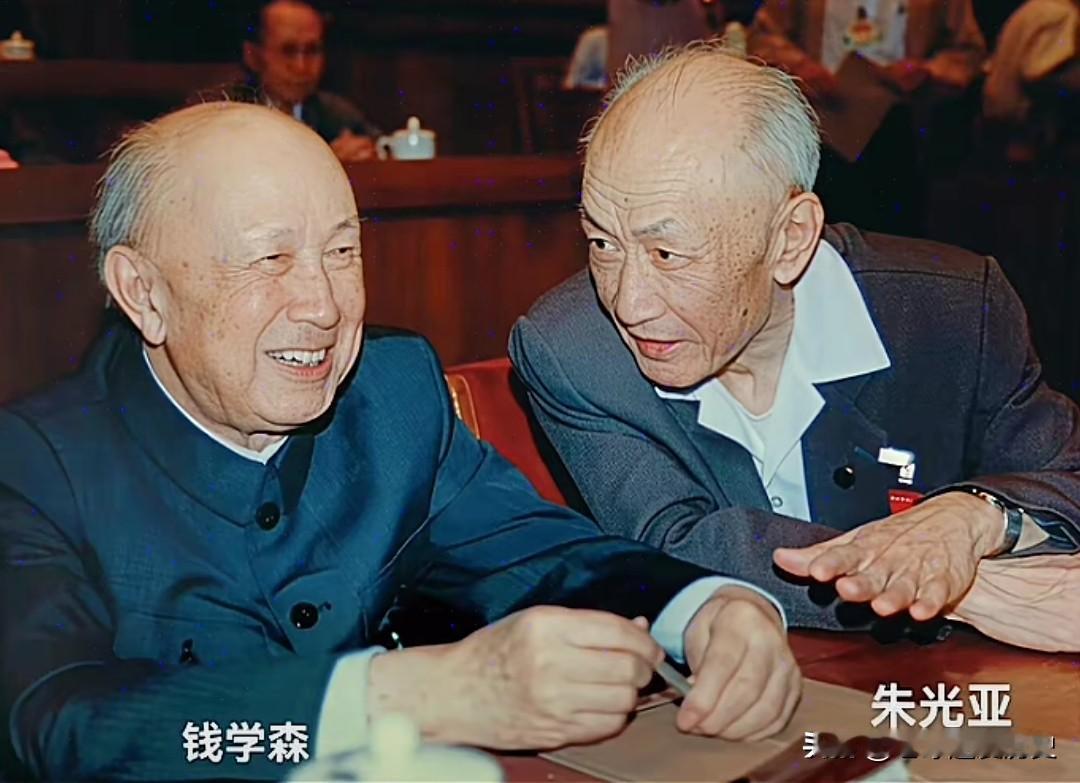 这张摄于1991年中国科协四大的照片，定格了钱学森与朱光亚两位“两弹一星”元勋同