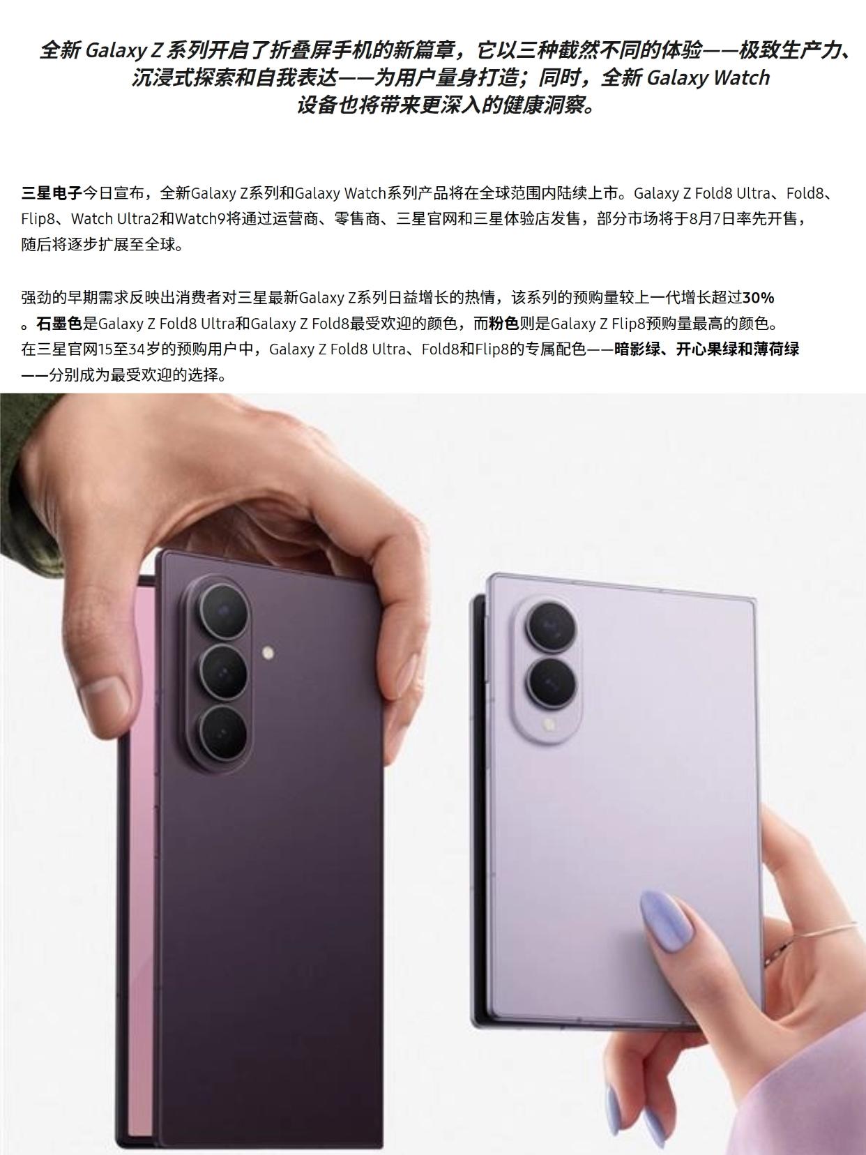 三星电子官宣：三星GalaxyZFold8系列全球首销量相比去年猛增30%以