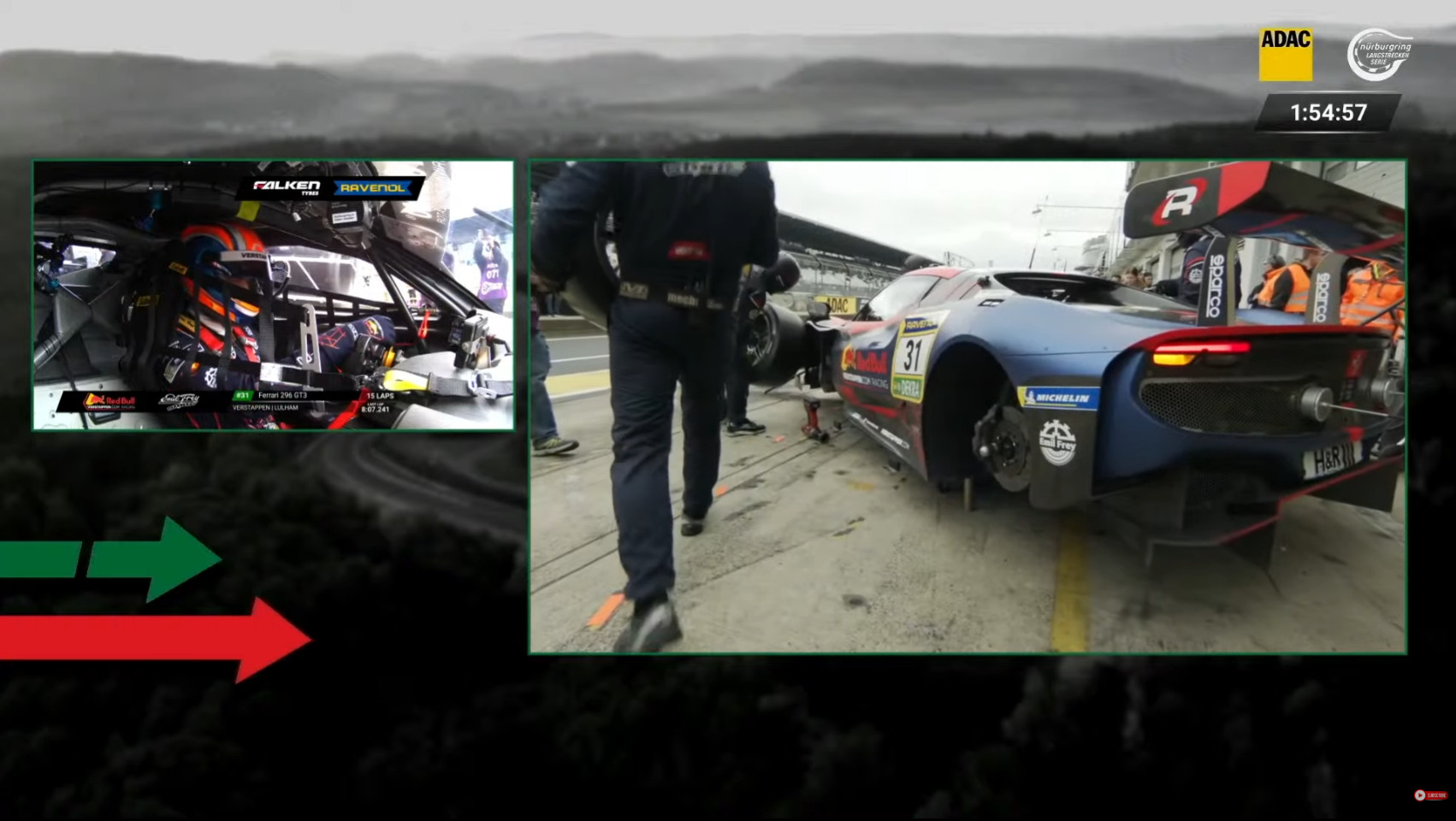 维斯塔潘以领跑位进入维修区，更换队友克里斯·勒拉姆上车！F1维斯塔潘纽博格林​