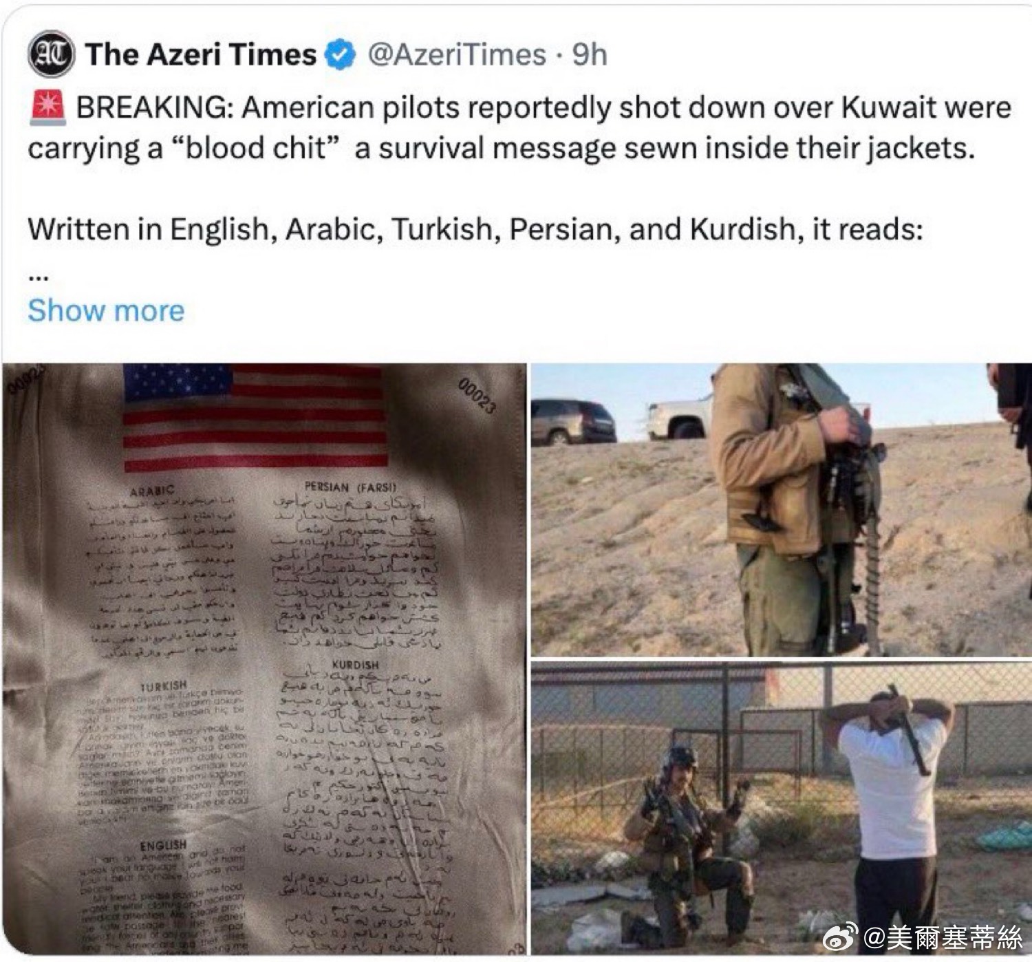 據報道，在科威特上空被友軍擊落的美國飛行員身上發現攜帶有"血契"。什麼是bloo