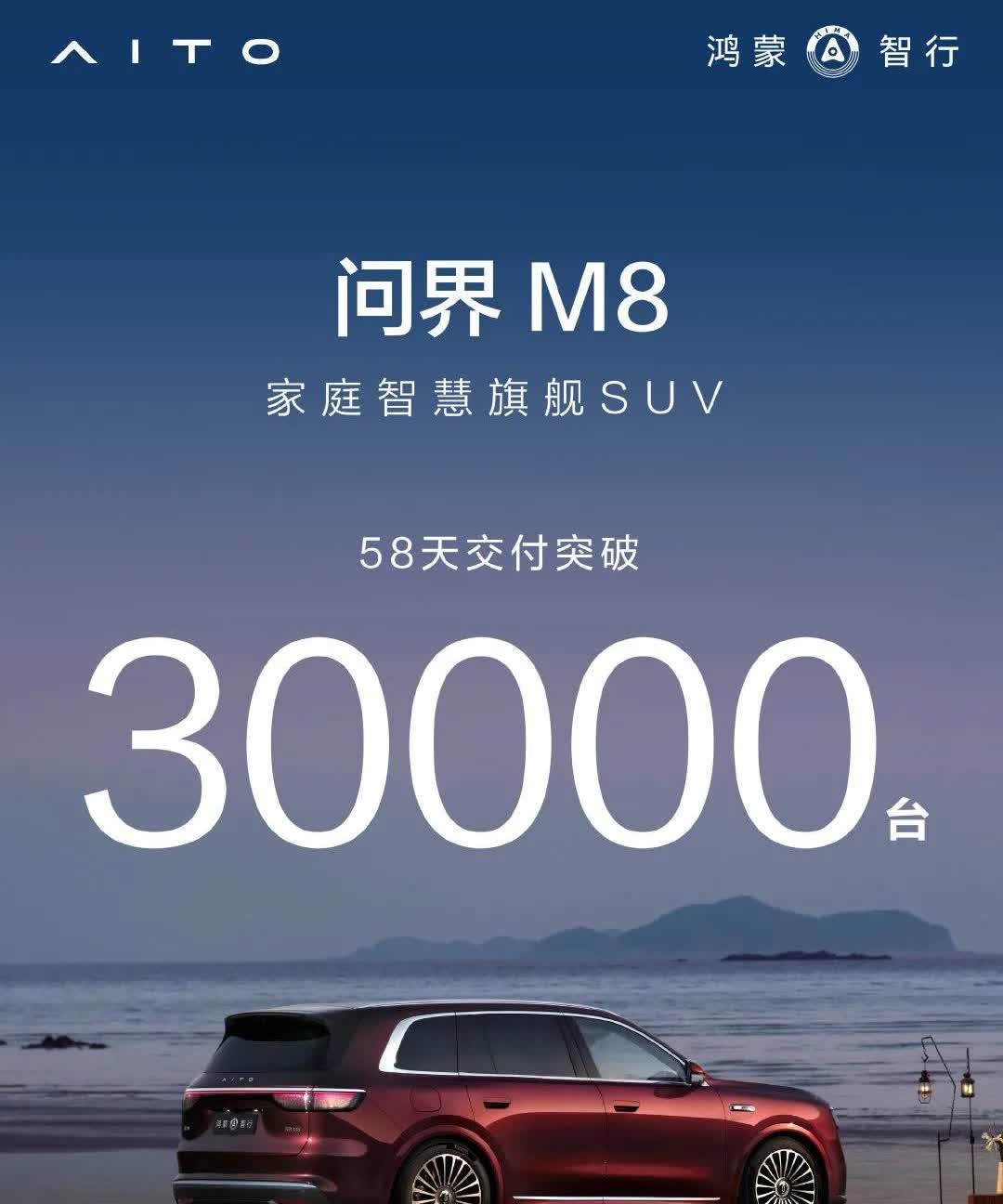 问界m8，58天交付3万台，按均价40万，销售额120亿😯去年全年销售额才