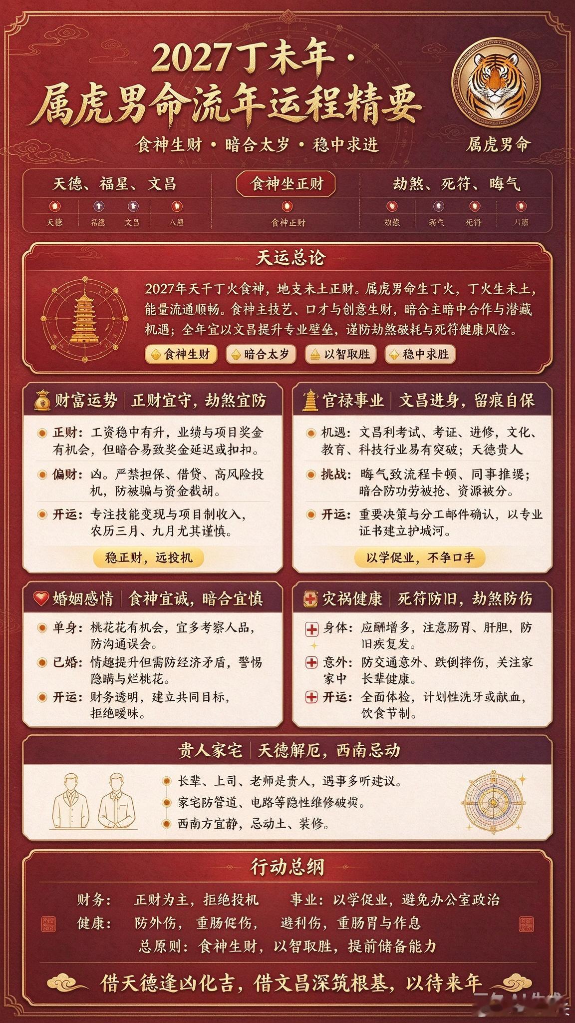 2027丁未年·属虎男命流年运程精要年度主题：食神生财·暗合太岁·稳中求进吉星：天德、福星、文昌凶星