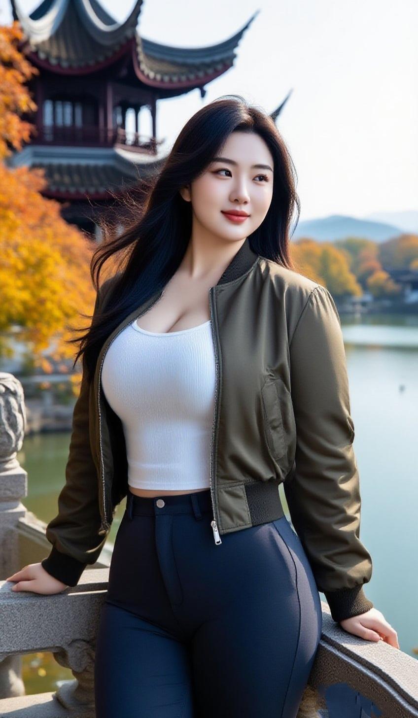 《秋亭畔》飞檐衔着秋的黄湖水漾着云的光墨绿的衫角掀着风撞碎了亭台旧韵