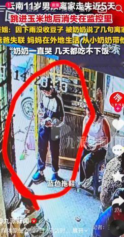 云南昭通，11岁男孩罗仁豪因下雨没收豆子被奶奶说了几句，赌气跳进玉米地后消失5天
