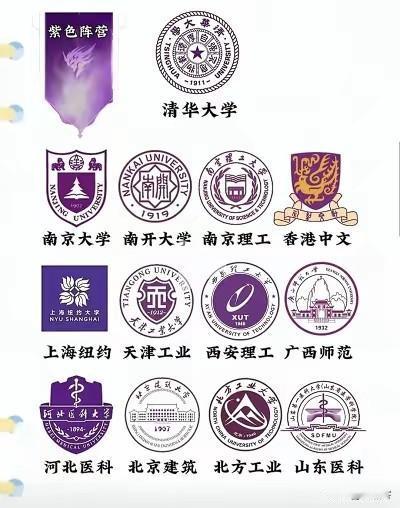 52所双一流高校，其中包括39所985还有13所211双一流高校校徽，共分为4种