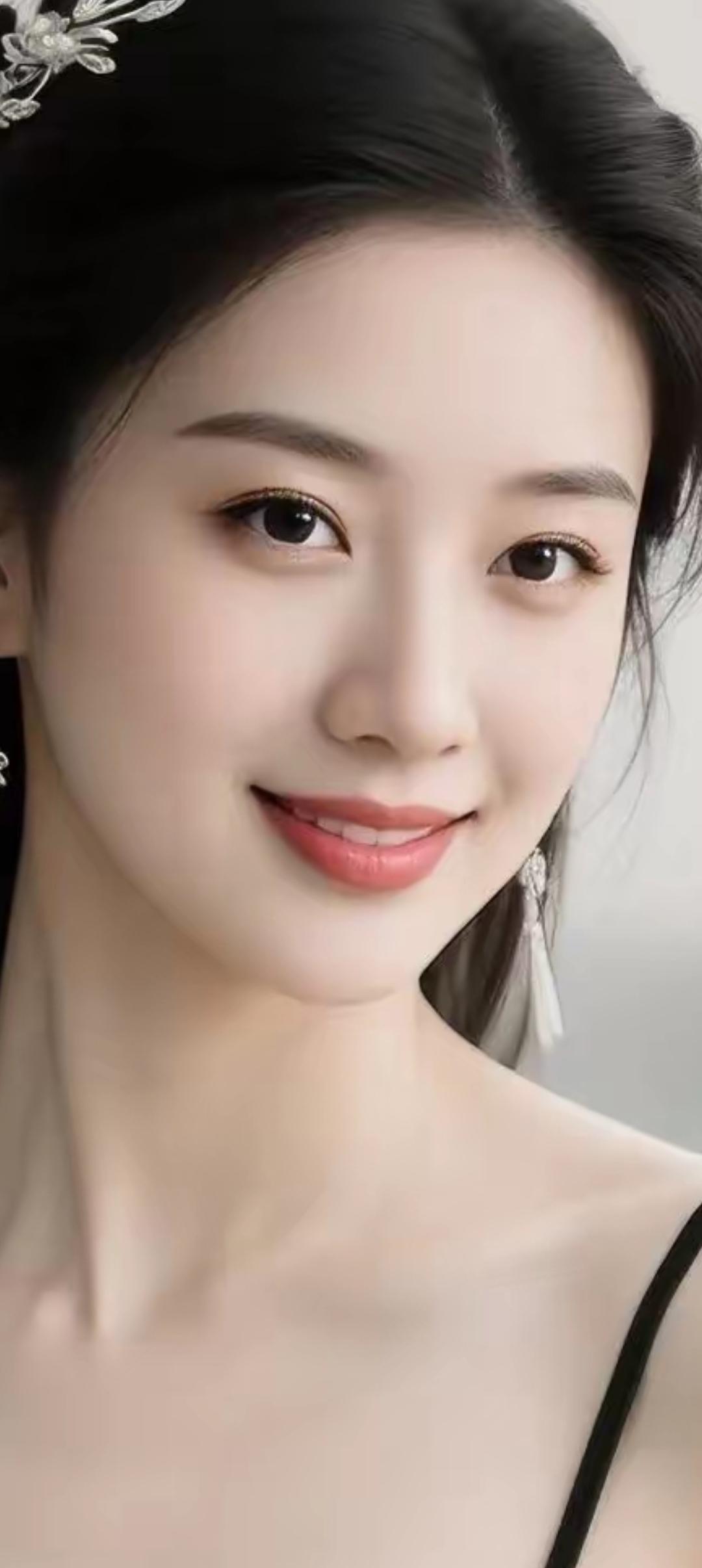 温柔笑靥，古典优雅，黑发如瀑，尽显东方之美。