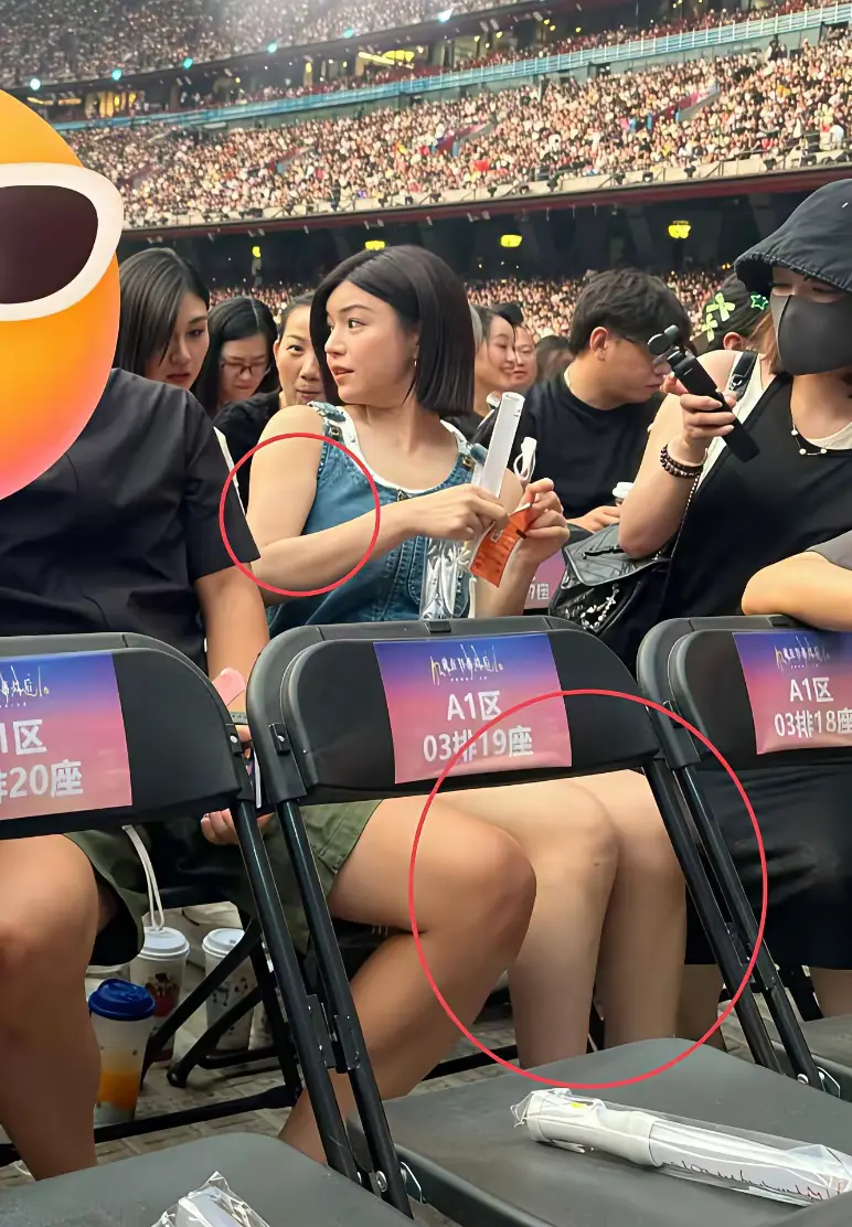陈妍希去看演唱会被偶遇，她真人看起来好普通啊！而且身材也显胖，脸好圆，胳膊和腿都
