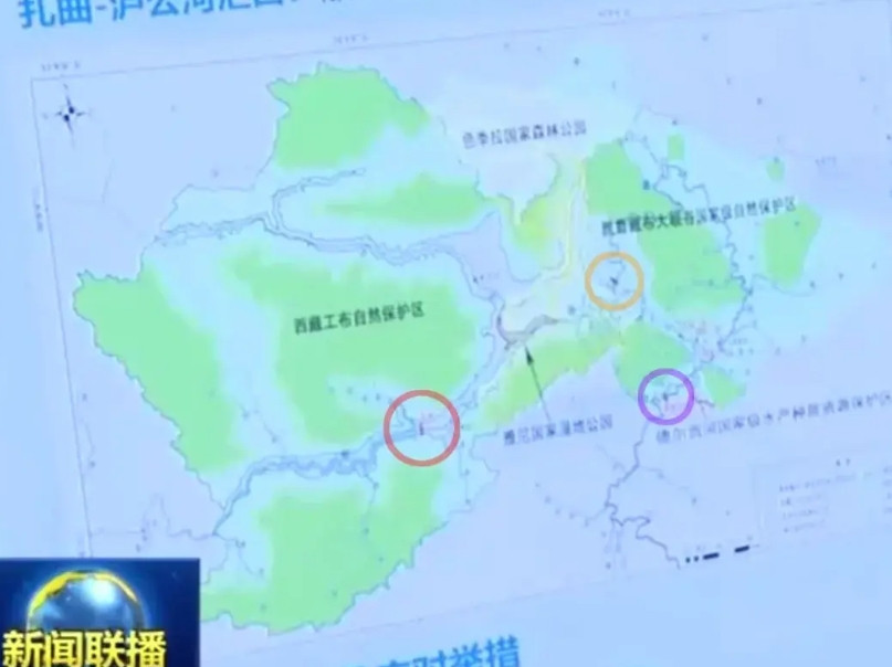 央视播出的最新布局图显示，雅下工程为“三坝两库”布局！下图中三个圈圈里即是三