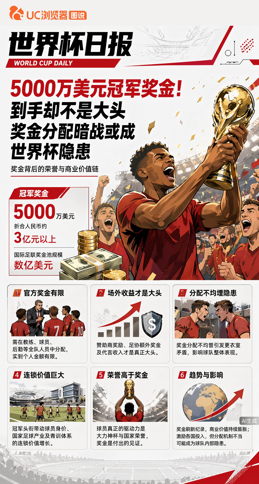 5000万美元冠军奖金！到手却不是大头，奖金分配暗战或成世界杯隐患