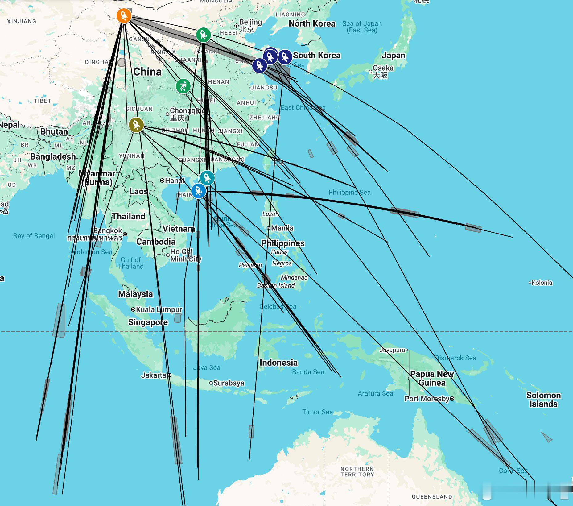 外网统计中国在2025年共在4个发射场和2个海上发射区完成了92次发射，成功将3