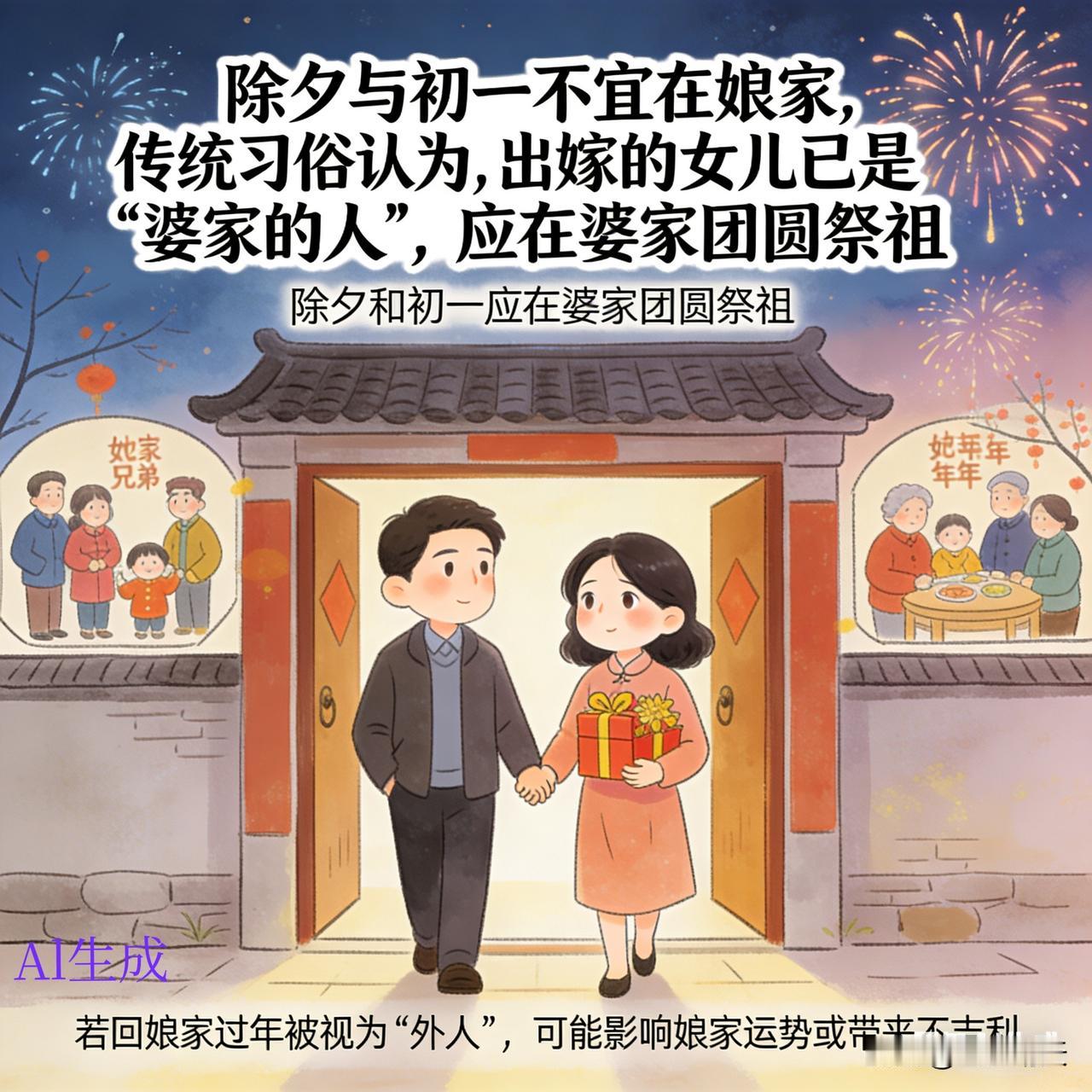 出嫁的女儿不能在娘家过年！会对娘家不吉利。对谁不吉利，当然是对娘家兄弟不吉利