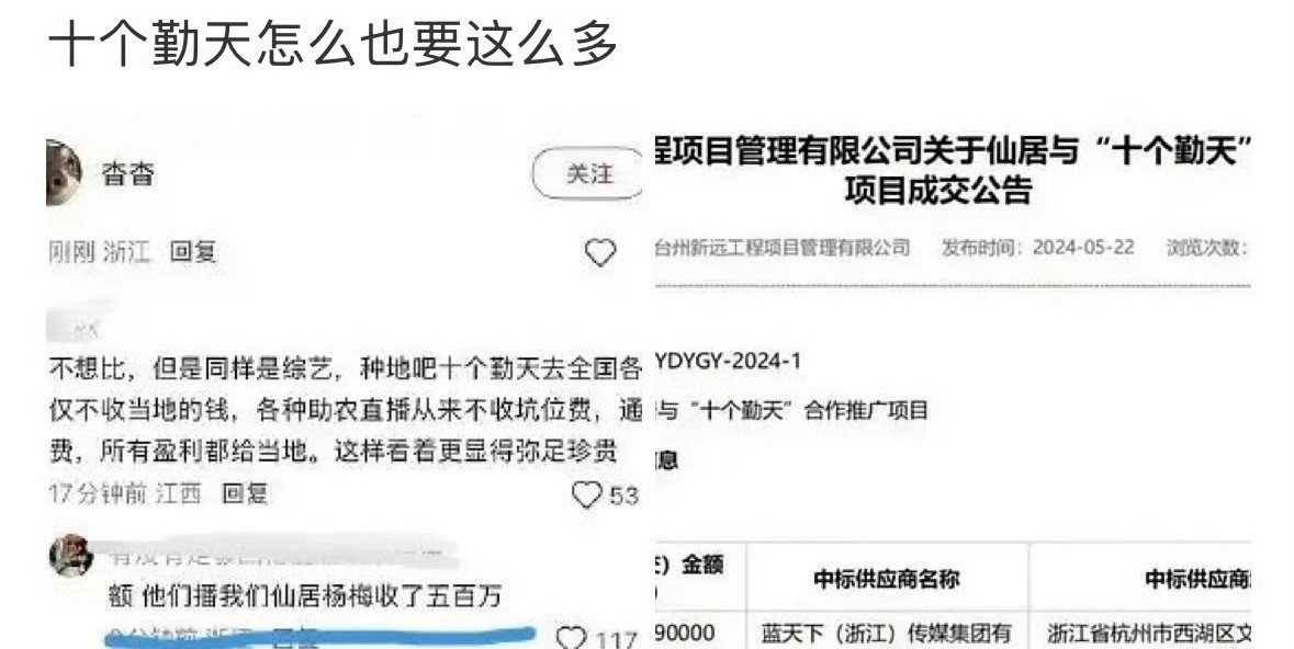 天啊，十个勤天也是吗？那就不光跑男了。我一直以为综艺拍摄是要给当地钱，居然是收钱