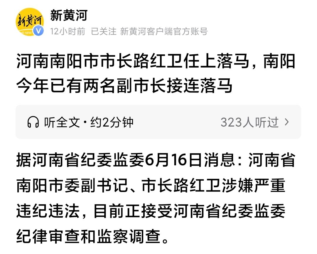 近年南阳出现塌方式厅级干部查处：原市委书记、现任市长、多名副市长、人大班子领导接