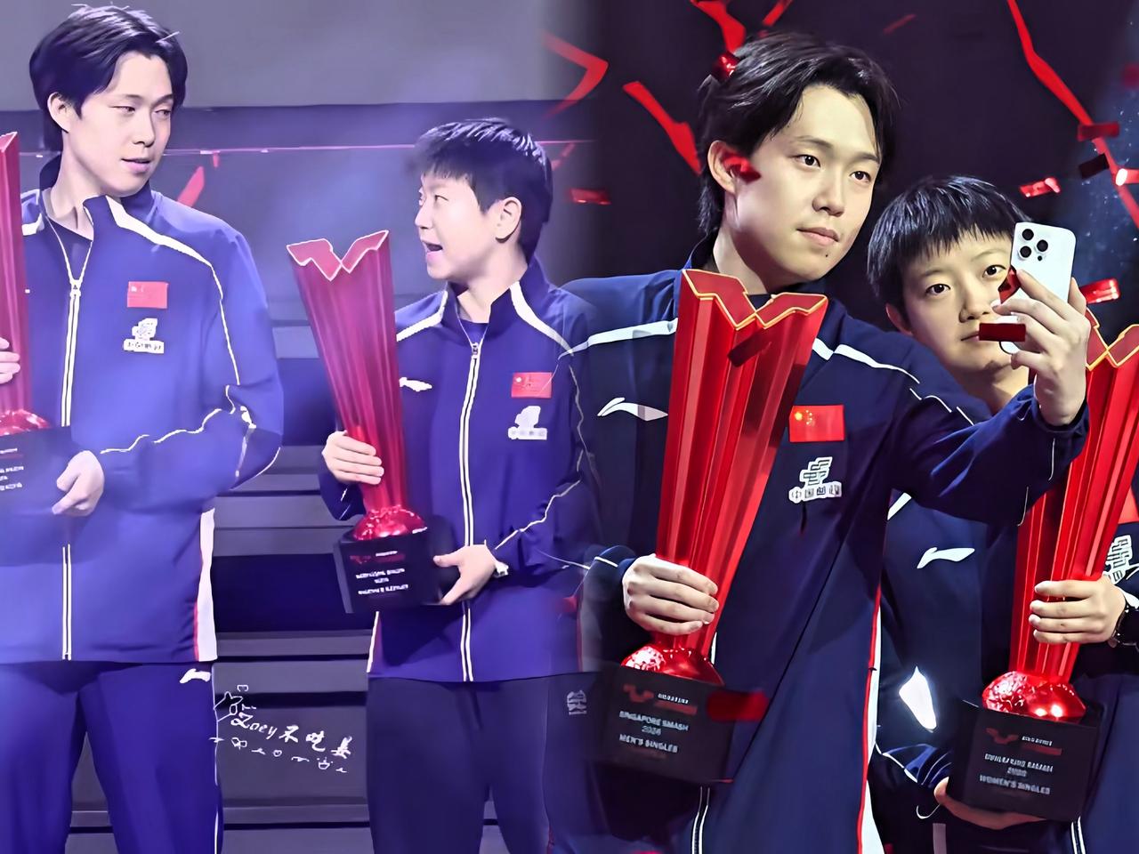 笑死我了！莎莎和头哥为了谁拍照差点打起来！恭喜莎头拿下新加坡大满贯男女单冠