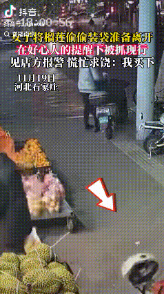 不能惯着！河北石家庄，一女子经过卖榴莲的摊位，看到店主不注意直接拿着榴莲放进包里