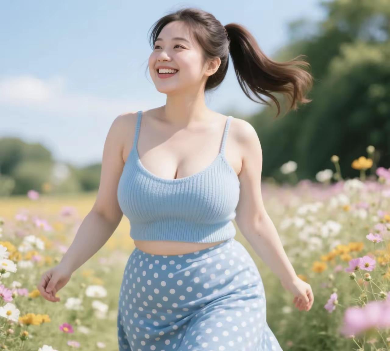 魅力满满的女孩在那片繁花盛开之地，有个魅力满满的女孩。她扎着俏皮马尾，发丝随风
