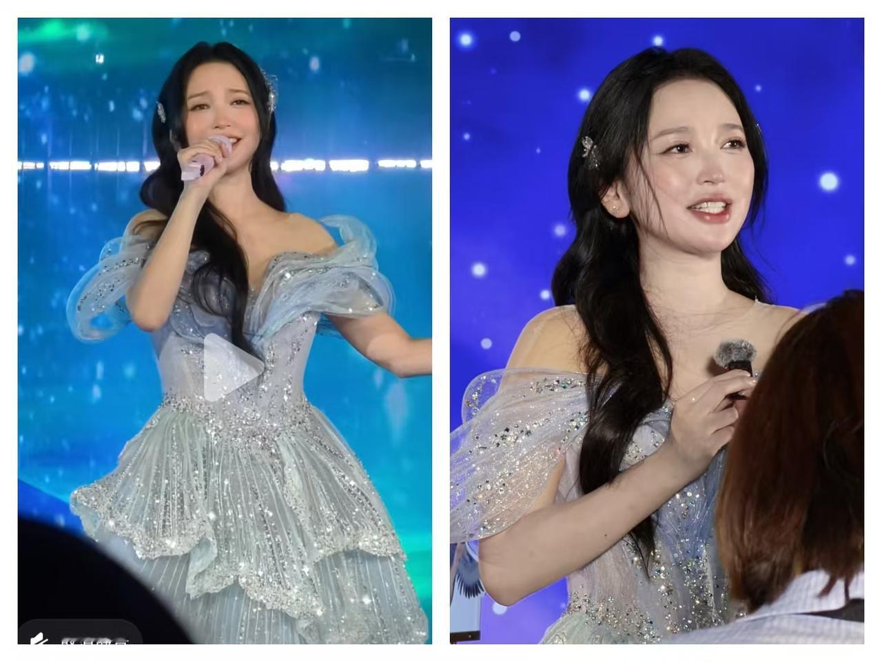 一开始我以为是化妆的原因后来我以为是灯光的原因，金莎在七夕晚会上非常年轻