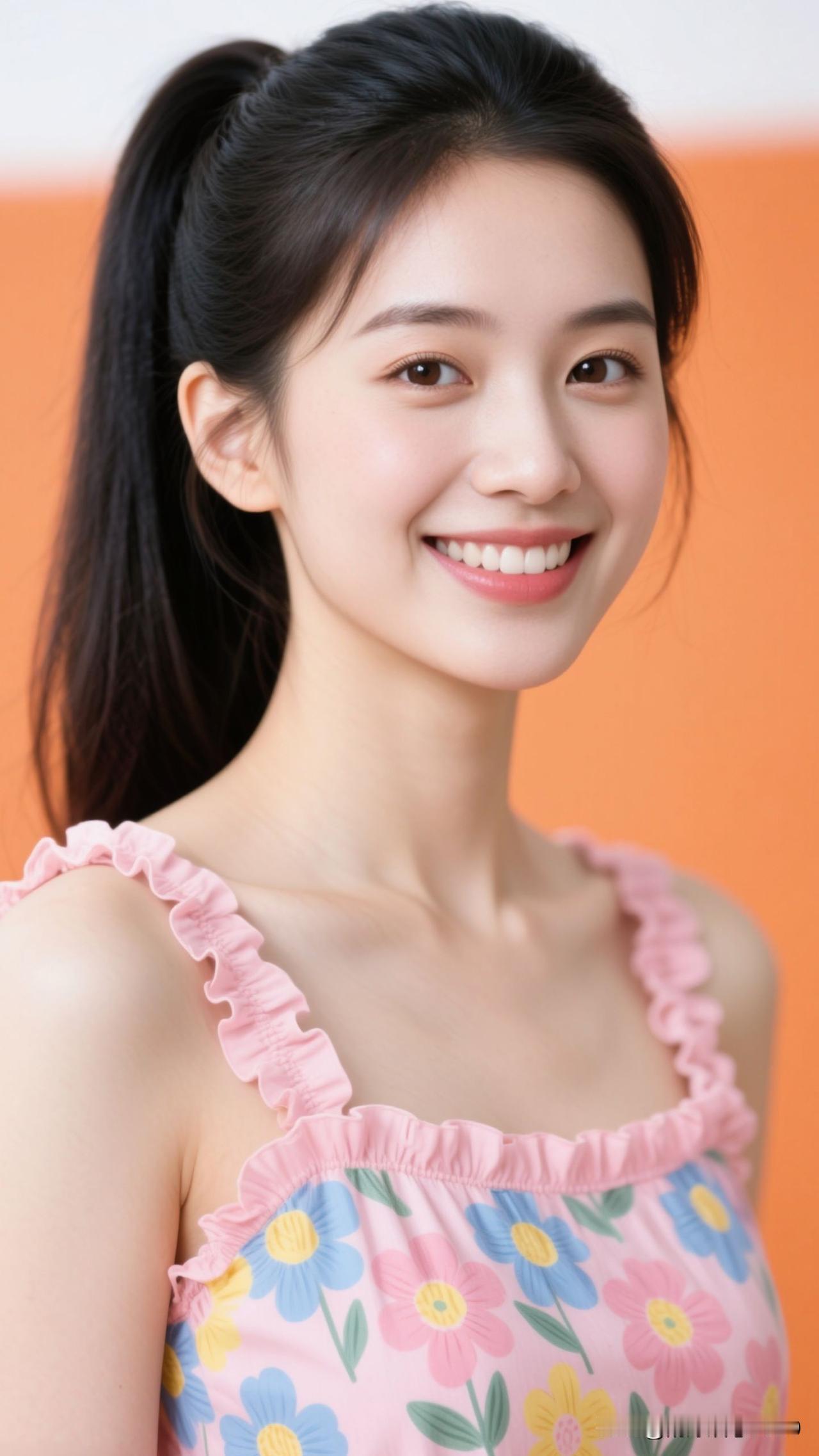 🌼橘色背景是打翻的蜜罐，花裙裹住春野的梦，笑意绽开时，整个季节都亮了起来。粉