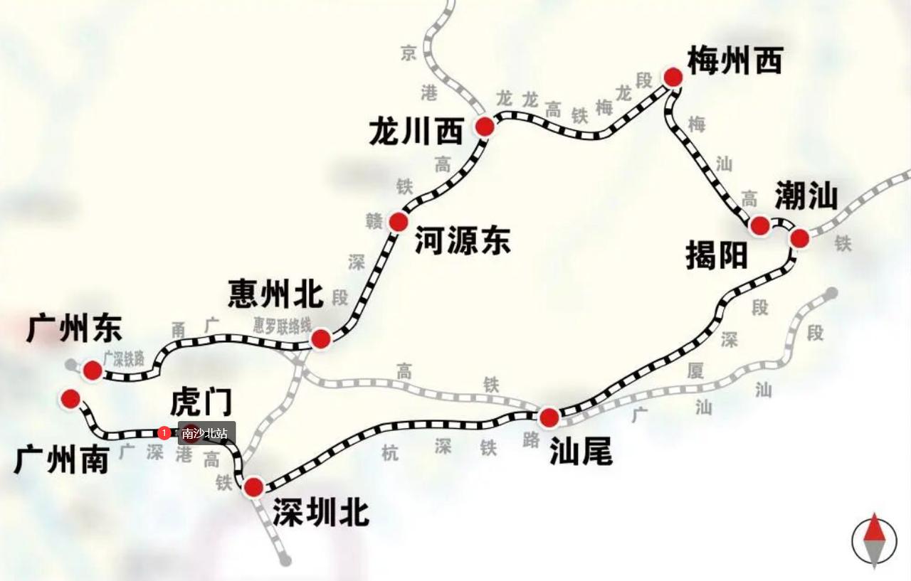 【从广州东站可以坐高铁到南沙北站了】早前有网友分享了一条神奇的高铁路线，可以从广