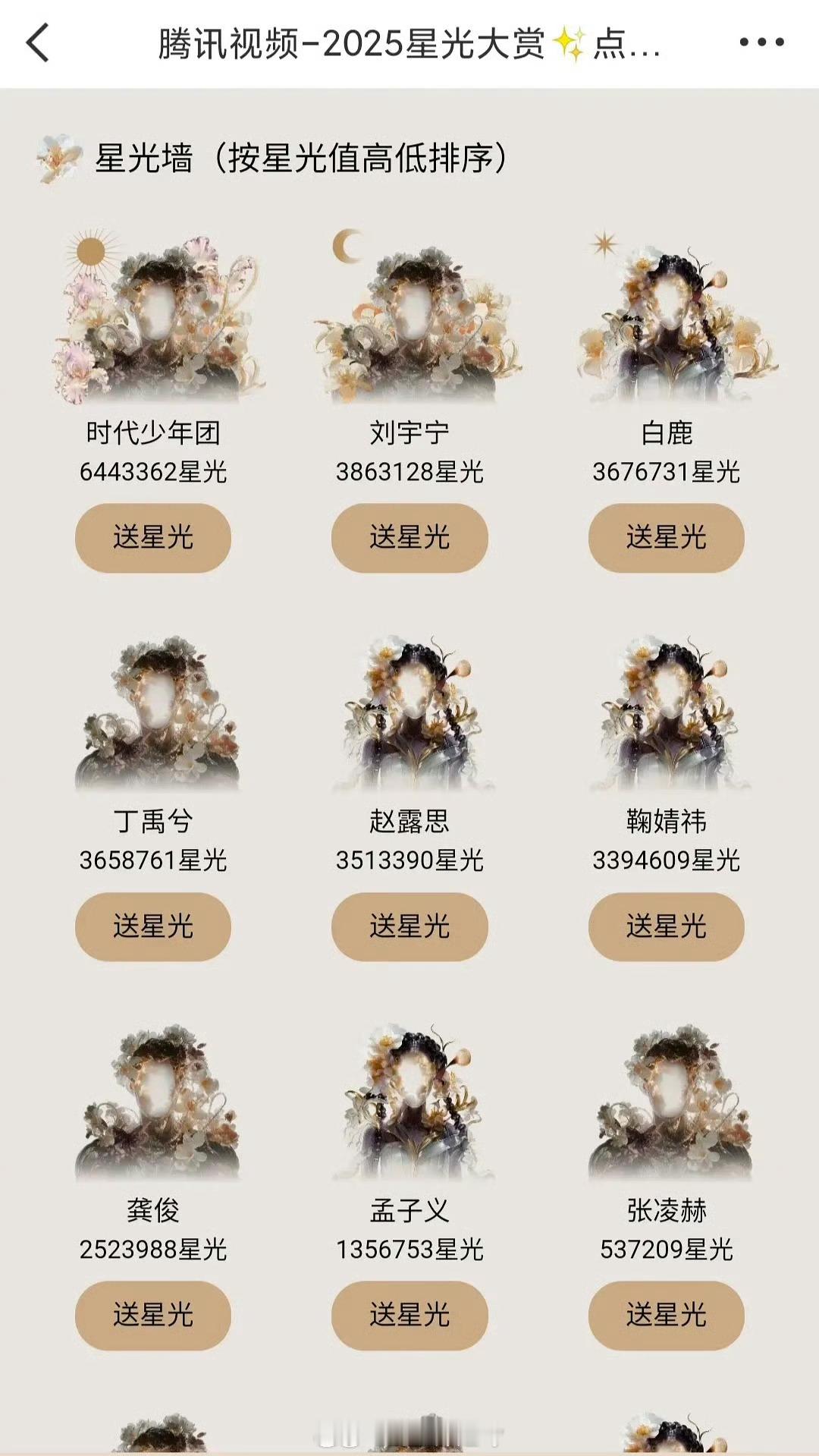 最新星光大赏星光墙排名