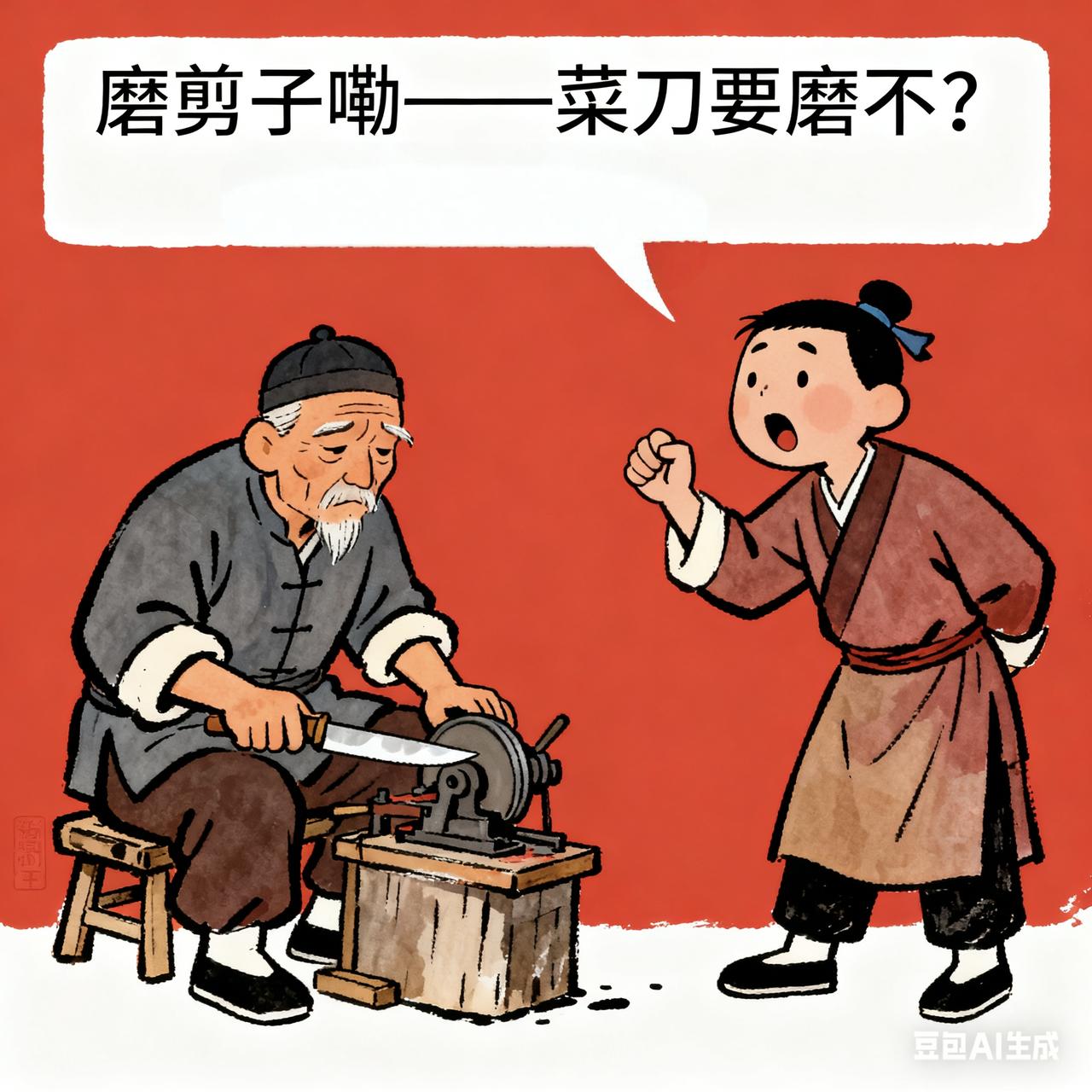 古代笑话磨剪子的老王新收了个徒弟，头天就让他学吆喝。徒弟扯着嗓子喊：“磨剪子