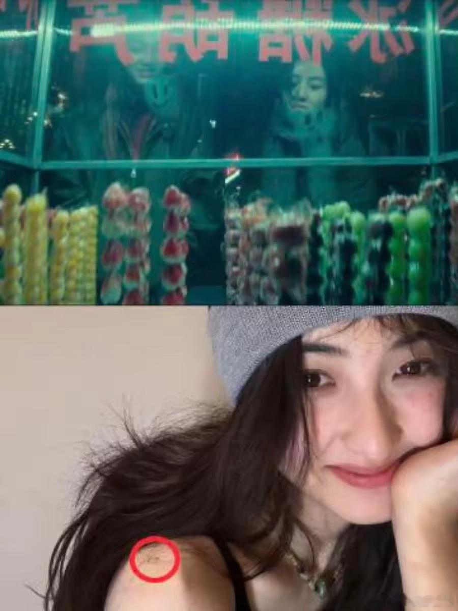 张子枫肩膀上纹了笑脸纹身，好可爱的小纹身~