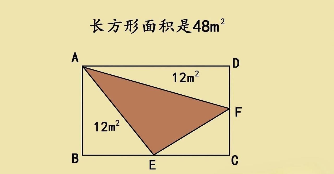 这是一道美国小学几何竞赛题，可把不少孩子难住啦！题目是长方形面积48平方米，求阴
