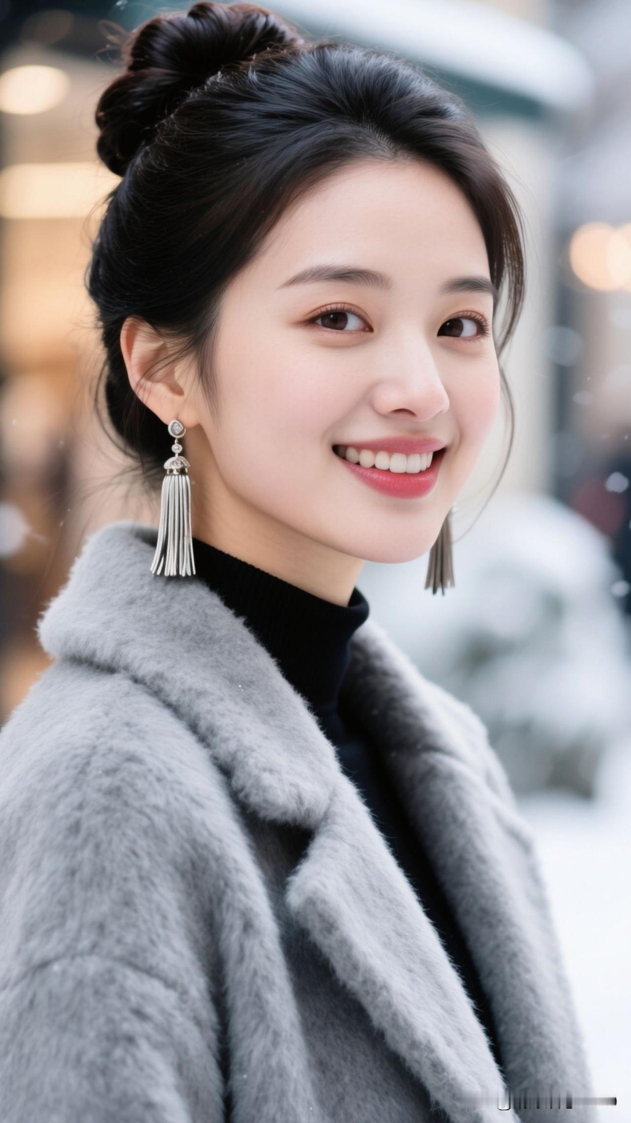 ✨把落雪的清冽、皮草的暖糯织进风里，耳饰摇着星屑，呼吸间都浸着妥帖的浪漫。冬日