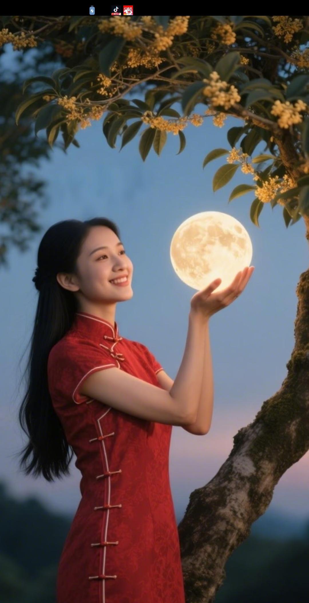 #原创七绝诗分享##头号创作者激励计划#《七绝·桂下揽月》/马进鹏金桂垂枝