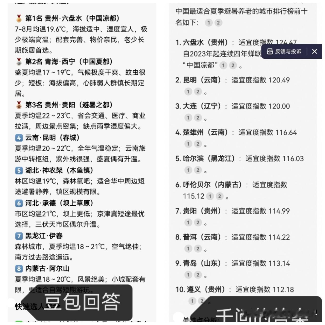全国最适合避暑的地方在哪里？这一次，豆包、千问、Deepseek、元宝各大