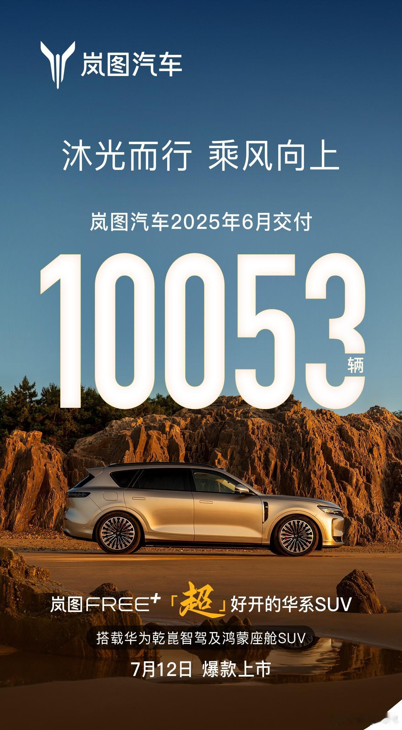 岚图6月销量是10053台。5月是10022台，4月10019台，3月10012