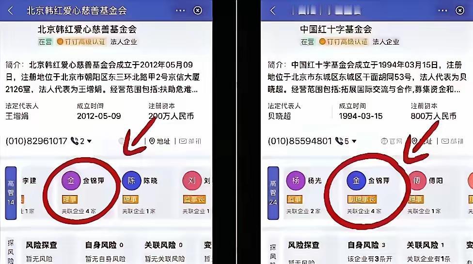 韩红真要凉凉了。有网友竟然查到，韩红的慈善基金高管和红十字会的高管同名同姓。