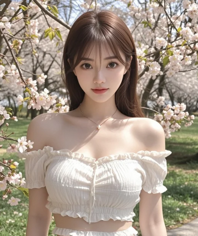 樱花树下的她，美得像是从画中走出来