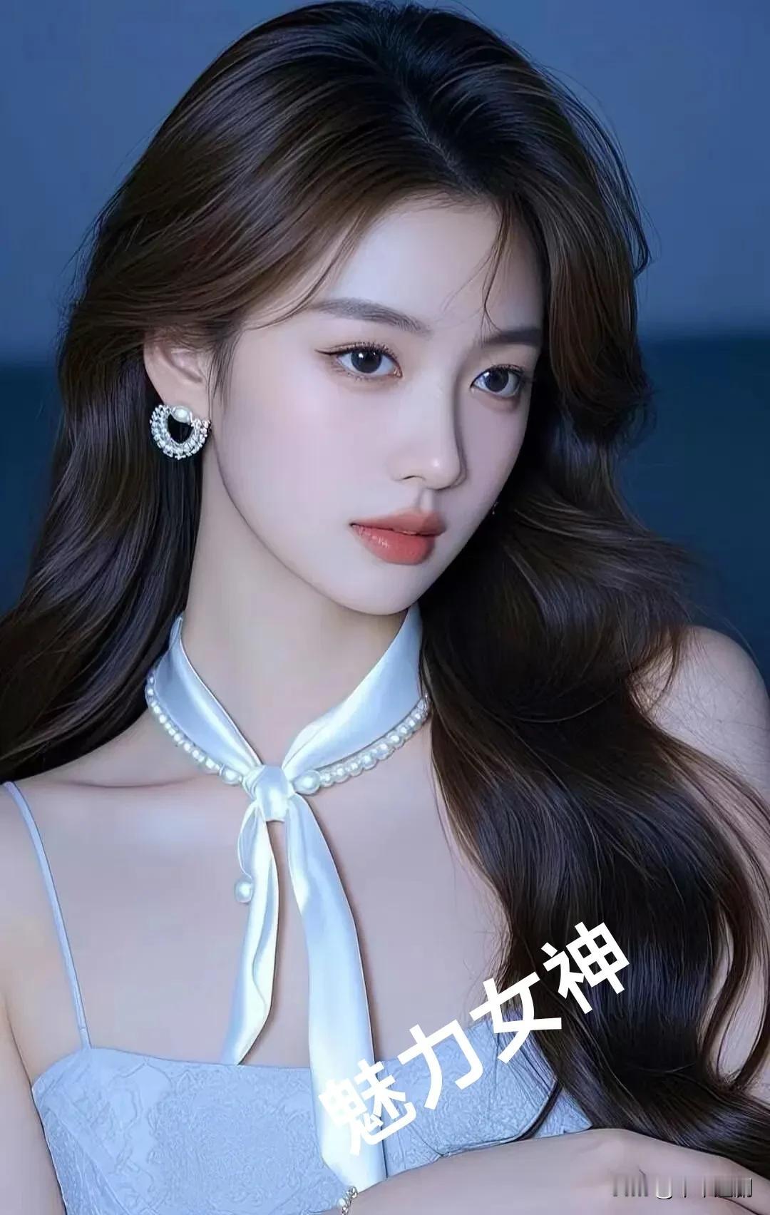 女人最美是气质还是最美的是善良?柔发裹着淡蓝的柔，颈间珍珠丝带轻系成温柔的结，