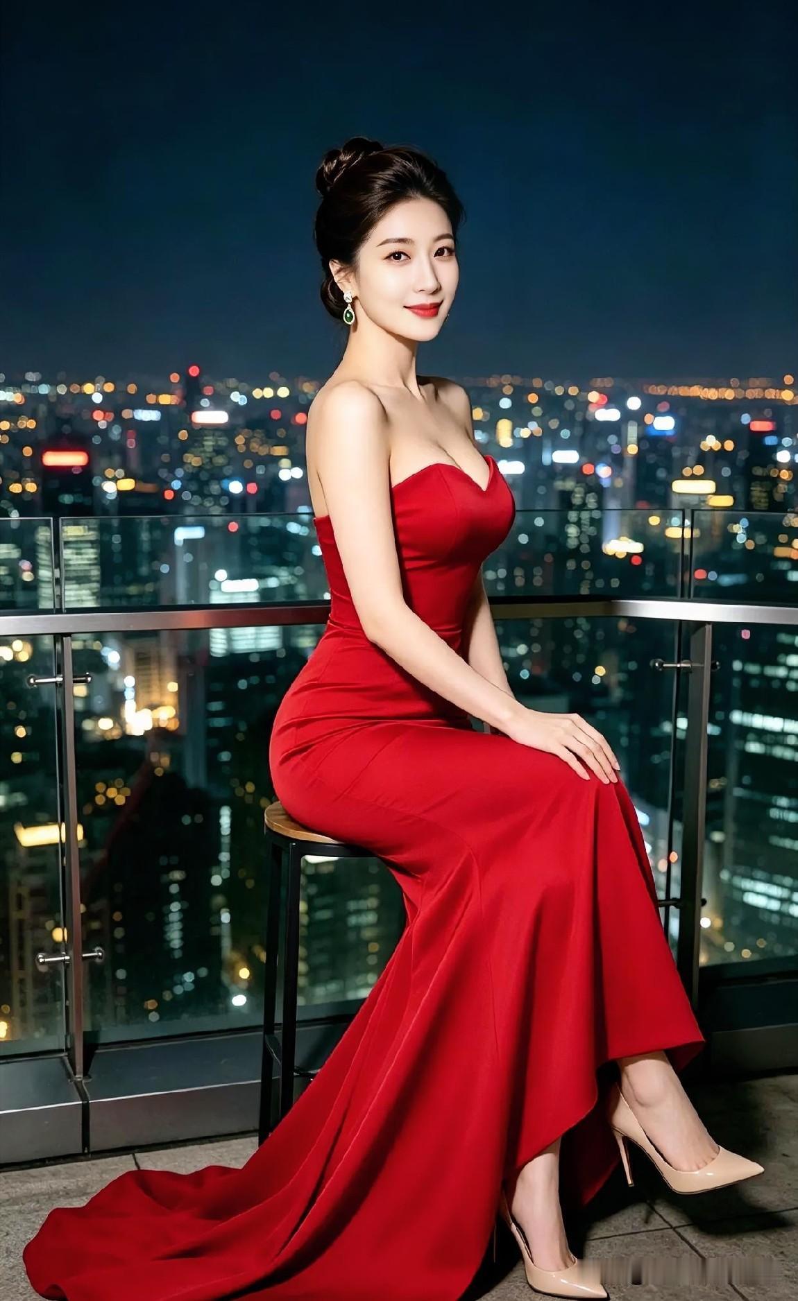 【现代散文诗】红裙似火，点亮深邃夜空。她端坐高台，身后是万家灯火如星海。那一