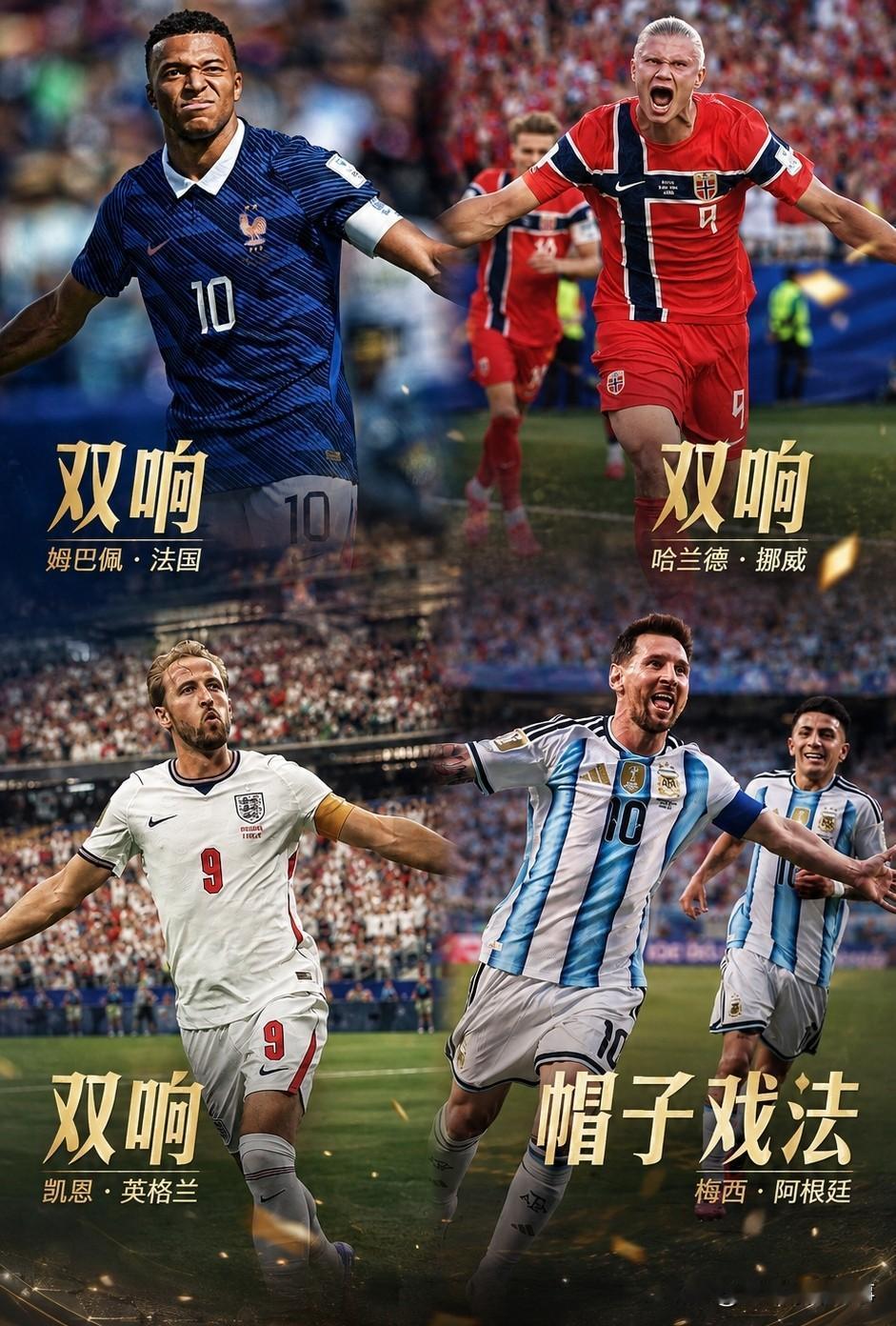 2026世界杯小组赛首轮迎来锋线盛宴，梅西上演帽子戏法，姆巴佩、哈兰德、凯恩各自